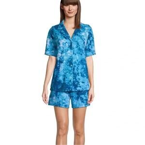 NWT Lands' End Womens Terry Swim Coverup Set Blue Tye Dye Shorts Shirt 3X